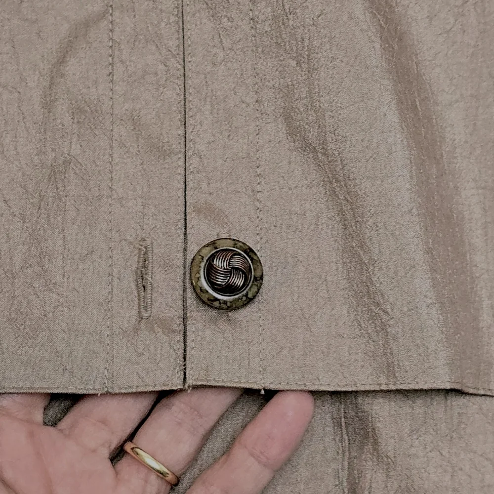 Vintage Taupe Beige Trench Coat 14 Tan Khaki Crinkle Full Length Raincoat Jacket - Picture 15 of 16